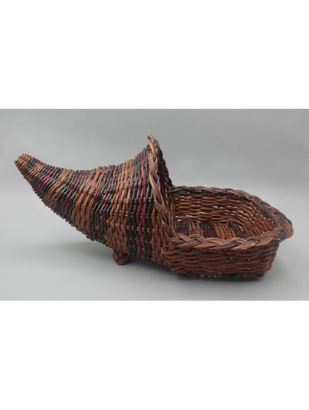 Vintage Rustic Woven Wicker Cornucopia/Horn-of-Plenty Basket Centerpiece 15"